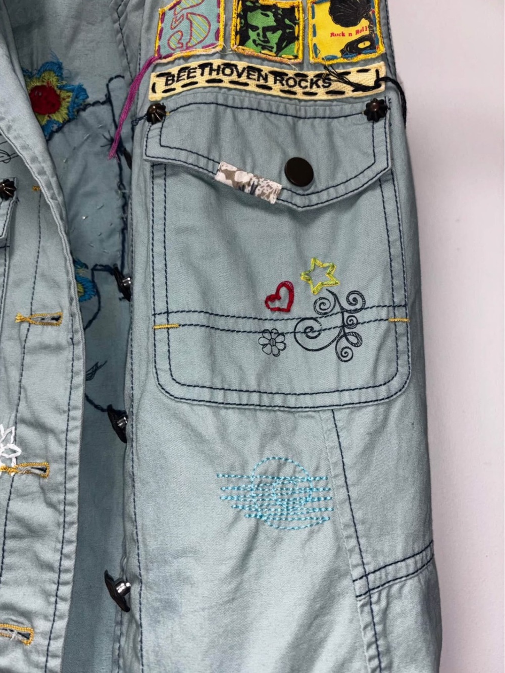 Double D Ranch Roll over Beethoven Vest embroidered flowers guitar boho festival - Picture 2 of 4